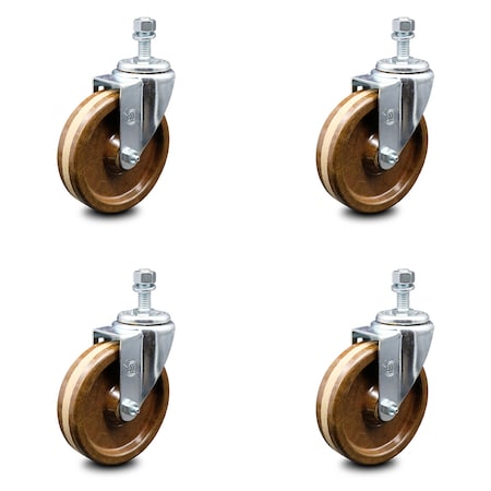 Service Caster 5 Inch High Temp Phenolic Wheel Swivel 10mm Threaded Stem Caster Set SCC SCC-TS20S514-PHRHT-M1015-4
